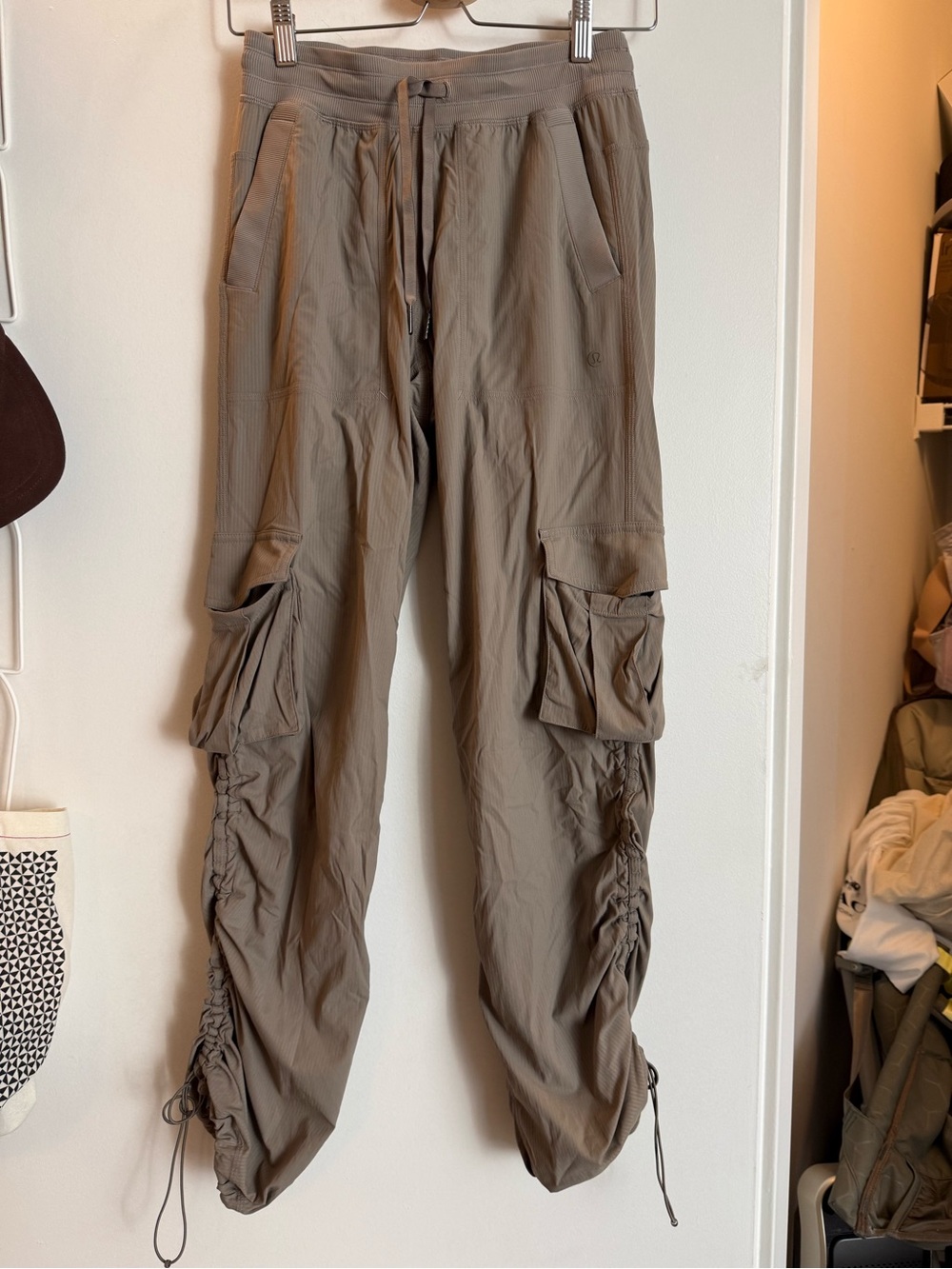 Women Casual Cargo Drawstring Pants - Taupe
